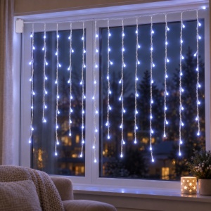 Instalație LED tip ploaie, 240 LED, 6 m, alb rece, interconectabilă, fir alb - Img 5
