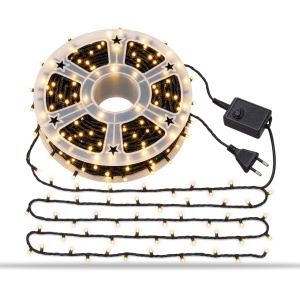 Instalație LED tip rolă, 100 m, 600 LED-uri, fir negru, LED alb cald - Img 4