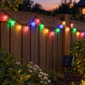 Instalație solară de Crăciun, tip liniar, 20 LED-uri multicolore in forma de stea , 4 m, fir negru - Img 4