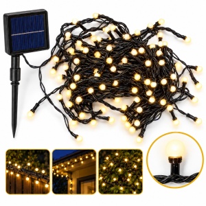 Instalație solară luminoasă de Crăciun, 100 LED alb cald, 10 m, LED in forma de globulet - Img 6