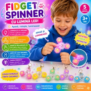 Jucărie Antistres Fidget Spinner cu 3 Taste și Lumini LED – Breloc Sensorial cu Lăbuțe Luminoase - Img 3