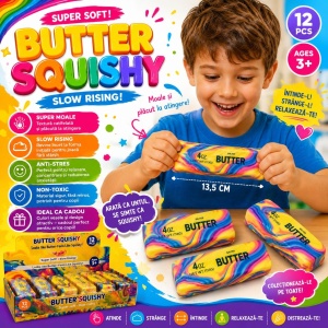 Jucărie Antistres Squishy Butter Marble 13 cm – Model Unt Colorat, Moale și Elastic - Img 3