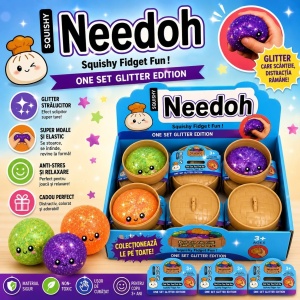 Jucărie Antistres Squishy Dumpling cu Sclipici, Tip NeeDoh, 8,5 cm, Model Aleatoriu - Img 3