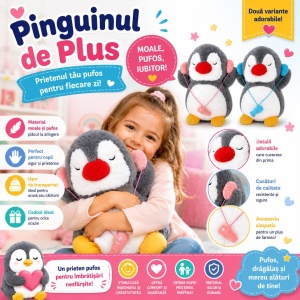 Jucărie de Plus Pinguin 50cm pentru Copii – Pluș Moale și Pufos, Culoare Aleatorie - Img 4