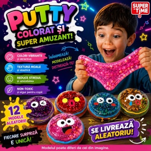 Jucărie Slime Putty Elastic în Cutie Tip Burger, Model Aleatoriu – Slime Colorat cu Biluțe - Img 3
