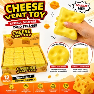 Jucărie Squishy Antistres în Formă de Brânză – Squeeze Toy Moale și Elastic, Relaxare și Distracție - Img 2