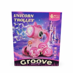 Jucarie unicorn cu roti, muzica, lumini si baloane de sapun, acumulator inclus, roz - Img 2
