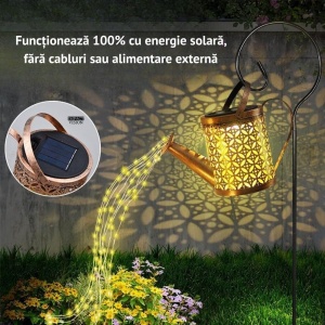Lampă Solară de Grădină cu Stropitoare Decorativă, Metal, Lumini LED, Golden - Img 2