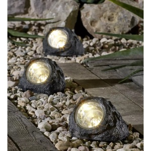 Lampă solară LED de grădină, design piatră, plastic, negru, 15x12 cm - Img 4