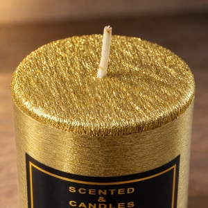 Lumânare parfumată decorativă din ceară, cu fitil din bumbac, auriu, 9,5x6,5 cm - Img 3