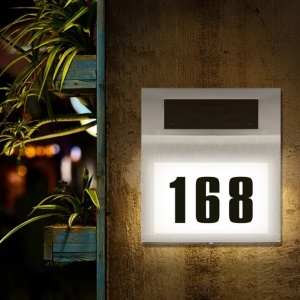 Lumină solară LED pentru număr de casă, plastic alb, 24x18 cm, cu autocolante incluse - Img 2