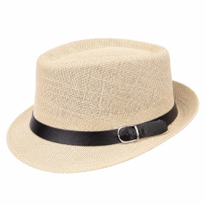 Pălărie Crem pentru Bărbați cu Bandă Neagră și Cataramă – Stil Elegant și Modern