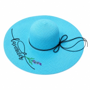 Palarie de vara albastra eleganta cu broderie decorativa pentru plaja si vacante