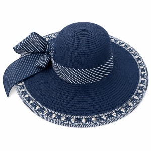 Palarie de vara bleumarin eleganta cu funda decorativa pentru plaja si vacante