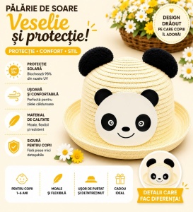 Palarie de Vara Crem cu Panda pentru Copii, Protectie UV si Design Jucaus - Img 2
