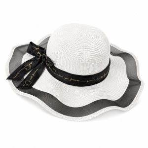 Palarie de vara eleganta alb-negru pentru plaja, perfecta pentru vacante si tinute de sezon