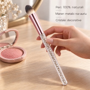 Pensulă pentru fard de pleoape IDei, peri naturali, mâner metalic și transparent, cu cristale - Img 3