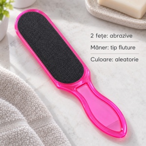 Pilă pentru călcâie cu 2 fețe abrazive, mâner tip fluture, culoare aleatorie - Img 3