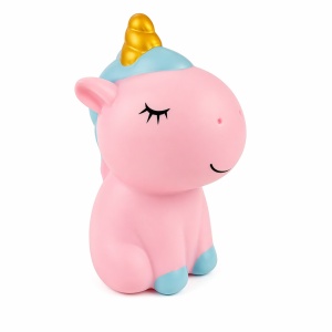 Pușculiță Unicorn Roz 20,5 cm – din Plastic, Design Drăguț, cu capac inferior