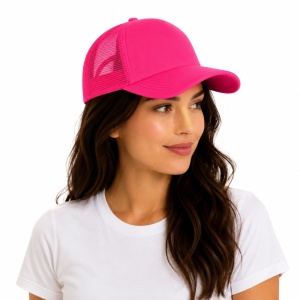 Sapca reglabila unisex cu plasa, roz neon, inchidere ajustabila si design casual