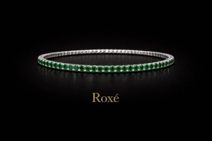 Set 12 bratari ROXE argintii elastice cu pietre verde smarald stralucitoare