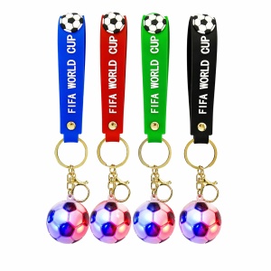 Set 12 brelocuri minge fotbal cu LED multicolor si curea colorata - Img 3