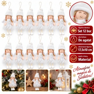 Set 12 bucăți ornamente înger de Crăciun pentru brad, cu ață de agățat, 17,5x10 cm - Img 4