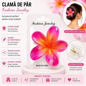 Set 12 Clești de Păr Floare Tropicală 8 cm – Clame Colorate pentru Femei și Fete - Img 3