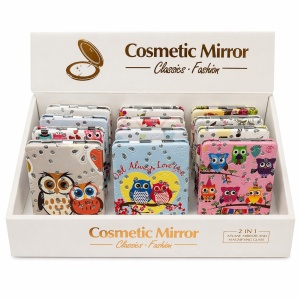 Set 12 oglinzi cosmetice compacte 8.5x6 cm, modele cu bufnite adorabile
