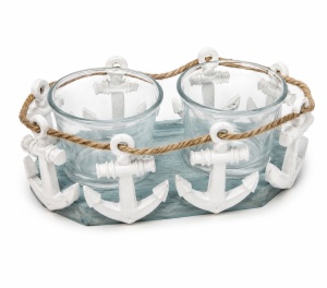 Set 2 Suport Dublu pentru Lumânări cu Ancore Nautice – Suvenir Marin Decorativ