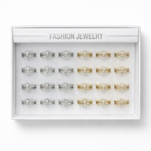 Set 24 Inele ROXE Luxury Sparkle – Auriu & Argintiu, Reglabile, Design Elegant cu Cristale - Img 2