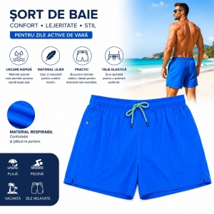 Set 5 Sorturi de Baie Bărbați Albastre – Material Respirabil, Uscare Rapidă - Img 2
