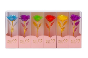 Set 7 trandafiri holografici cu LED, Best Wishes, multicolor, 26x7 cm, cadou elegant