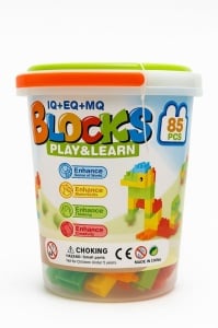 Set Blocuri de Construit Play Learn , 85 Piese , Galetusa din Plastic , Dimensiuni Mari , 23.5x23cm