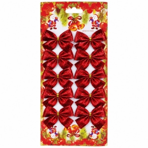 Set de 12 fundițe decorative de Crăciun, catifea sclipicioasă roșie, pentru brad - Img 2
