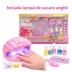 Set manichiura fetite cu lampa uscare, unghii false si accesorii, roz - Img 3