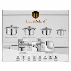 Set oale inox 8 piese HausRoland cu capac sticla, 1.9L–6.1L - Img 3