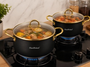 Set oale inox HausRoland 6 piese negre cu auriu, capace sticla, 2.6L–6.1L - Img 3