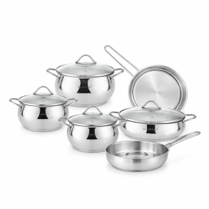 Set oale și tigăi din oțel inoxidabil cu capace din sticlă, 9 piese, compatibil inducție
