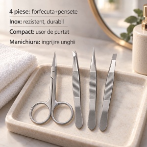 Set pensete si forfecuta unghii din inox, 4 piese, pentru manichiura - Img 2