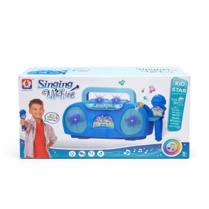 Sistem karaoke pentru copii cu microfon, lumini si muzica, model retro albastru - Img 2