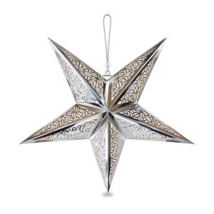Stea decorativă de Crăciun argintie suspendată, model decupat cu fulgi, 60x60 cm - Img 2