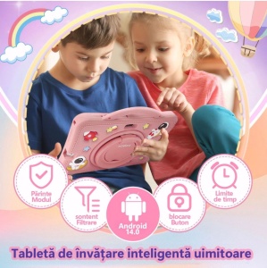 Tableta pentru copii 7 inch Android, 4GB RAM, 128GB, husa silicon, camera dubla, roz - Img 6