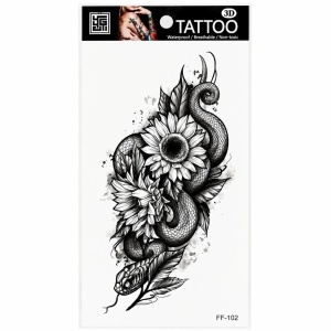 Tatuaj Temporar Semipermanent Șarpe și Floarea-Soarelui – 18 cm, Rezistent la Apă