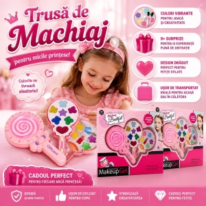 Trusă de Machiaj pentru Copii în Formă de Acadea, 9+ Accesorii, Culoare Aleatorie