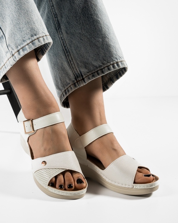 Sandale dama cu platforma Albe din Piele Ecologica Zugy - Img 2