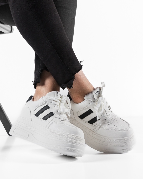 Sneakers dama cu platforma Alb-Negru din Piele Ecologica Pmal - Img 4