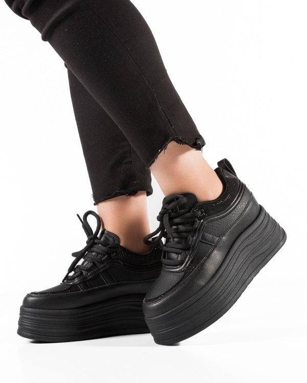 Sneakers dama cu platforma Negri din Piele Ecologica Paca - Img 2