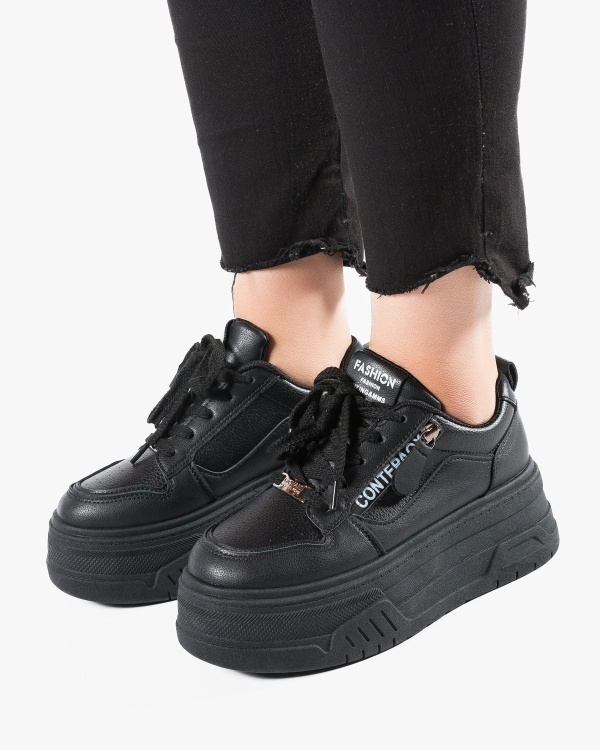 Sneakers dama cu platforma Negri din Piele Ecologica Piit - Img 2