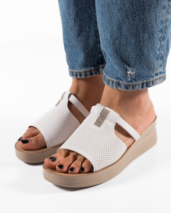 Papuci dama cu platforma Albe din Piele Ecologica Zug - Img 3
